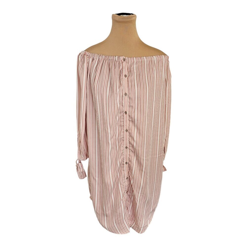 Gentle Fawn Anastasia Light Pink Striped Off Shoulder Shirt Dress Sz S
